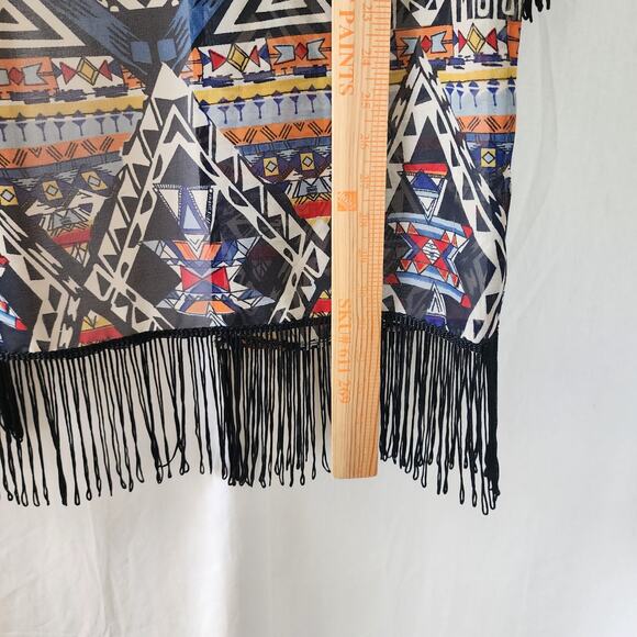Angie kimono duster aztec western fringe multi S boho beach coverup  festival - Picture 9 of 11